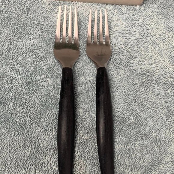 Vintage Black Handle Café Bistro Style Stainless Flatware Salad Forks-Set of 2 - Picture 1 of 4